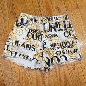 Versace Jeans Couture White and Gold Graphic Shorts